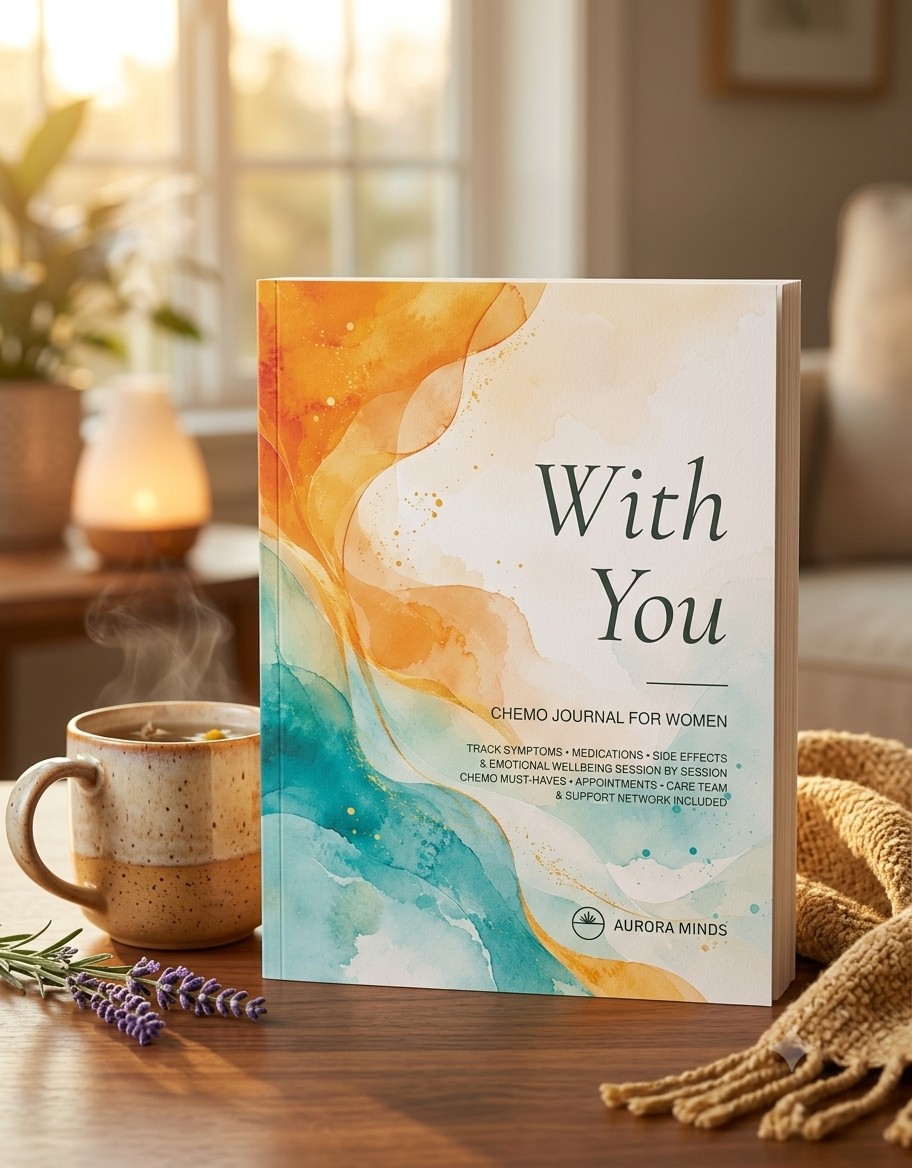 The With You journal resting on a table in a calm, warm home