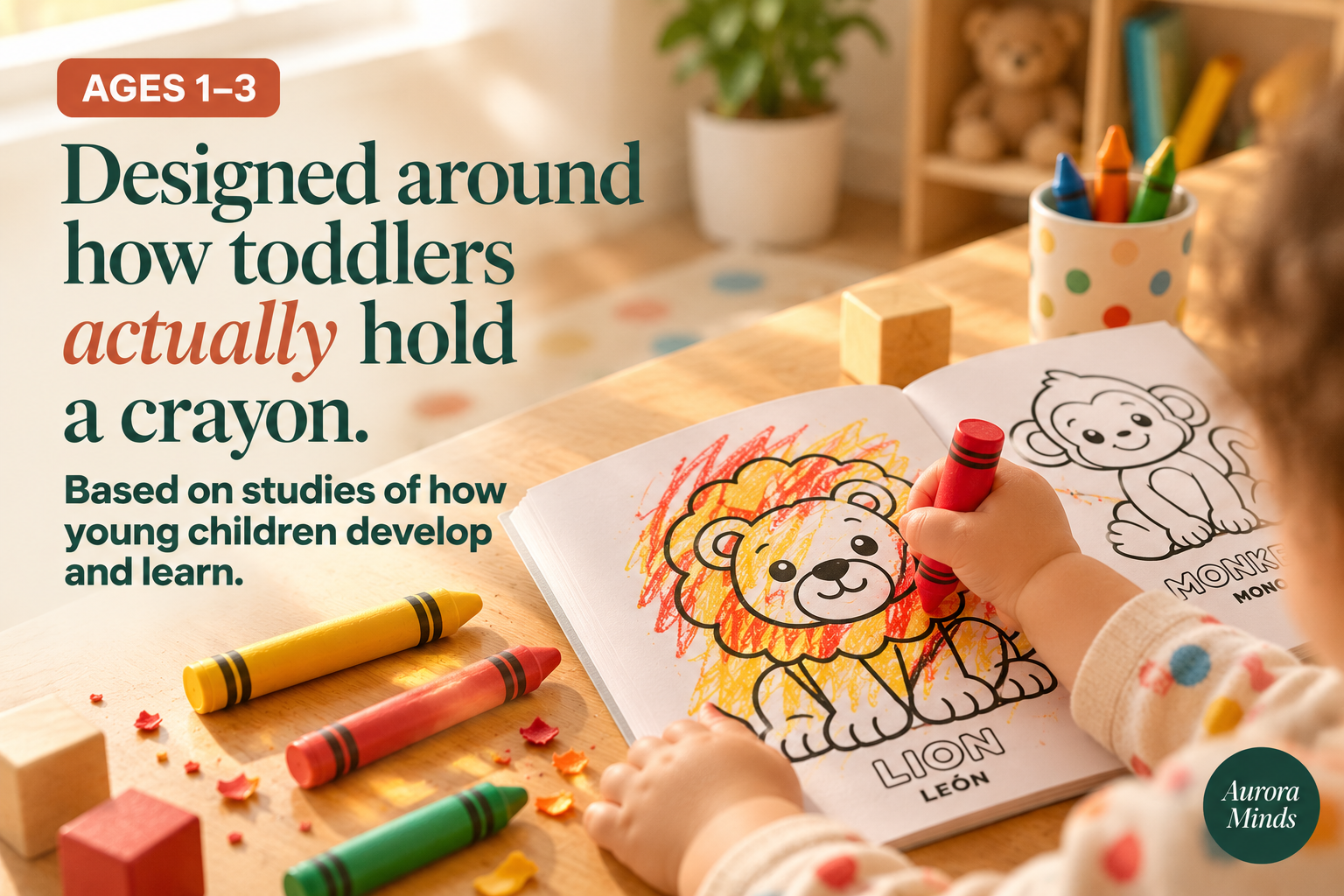 A toddler holding a crayon